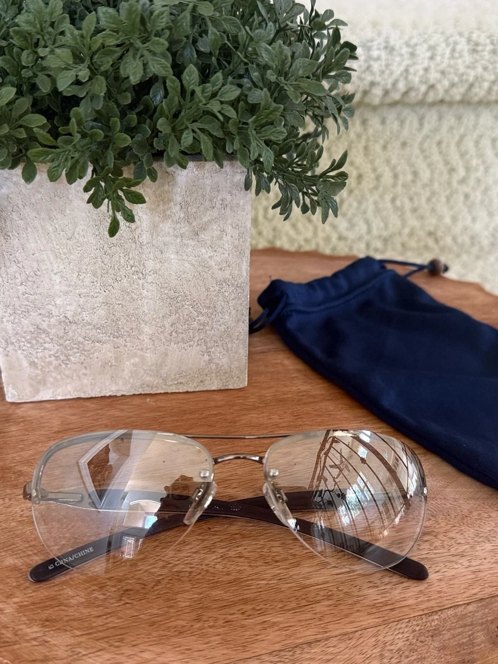 American Eagle Outfitters Clear Lens Aviator Sunglasses with Navy Pouch. 👓